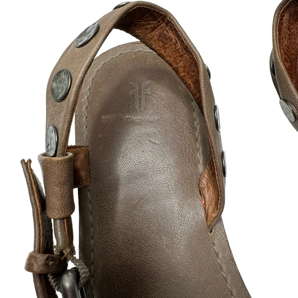 Frye | Morgan Hammered Stud Flat Sandals in Grey Leather 8.5